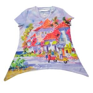 Ellen Negley Vibrant Colors Italy Scenic Art Asymmetrical Short Sleeve T-Shirt